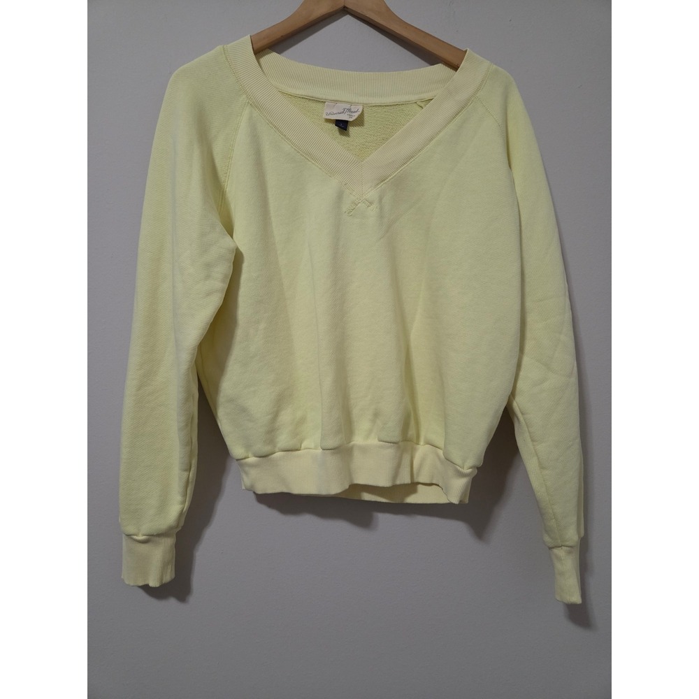 Universal Thread Womens‎ V-Neck Sweatshirt Pale Yellow Fleece Pullover Small